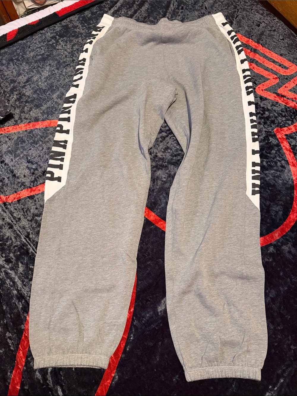 PINK Victoria's Secret Grey Sweatpants with White Logo Side Panels